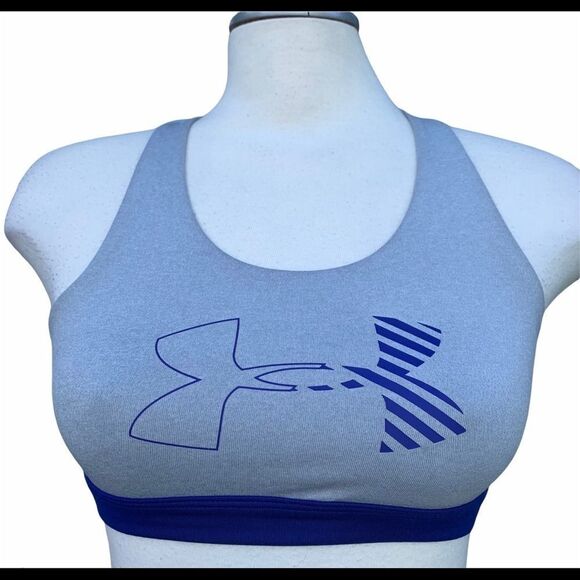 Under Armour grey blue logo sports bra Sz S - Picture 2 of 5